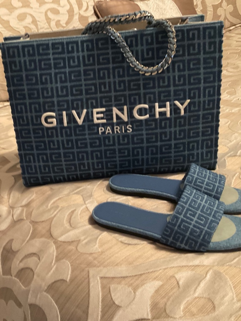 Christian Lou Bouton tote/handbag and Christian Louis Bouton slides to match